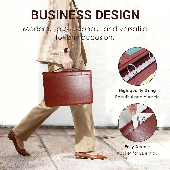 Faux Leather Portfolio with Handle – 3-Ring Padfolio Organizer - Image 2