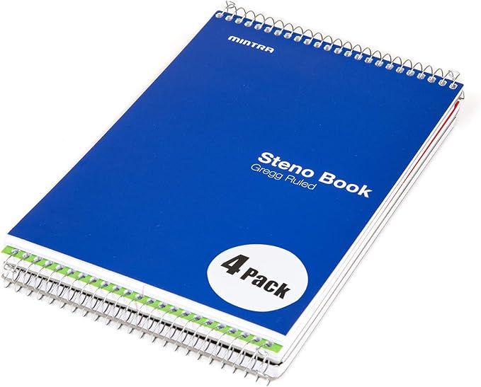 Mintra Office Steno Book - (Primary Colors, 4 Pads/Pack, Gregg Ruled) - 6inx9in, 70 Sheets, Notebook for writing notes in school, university, college, work, office-DeskLoop Office