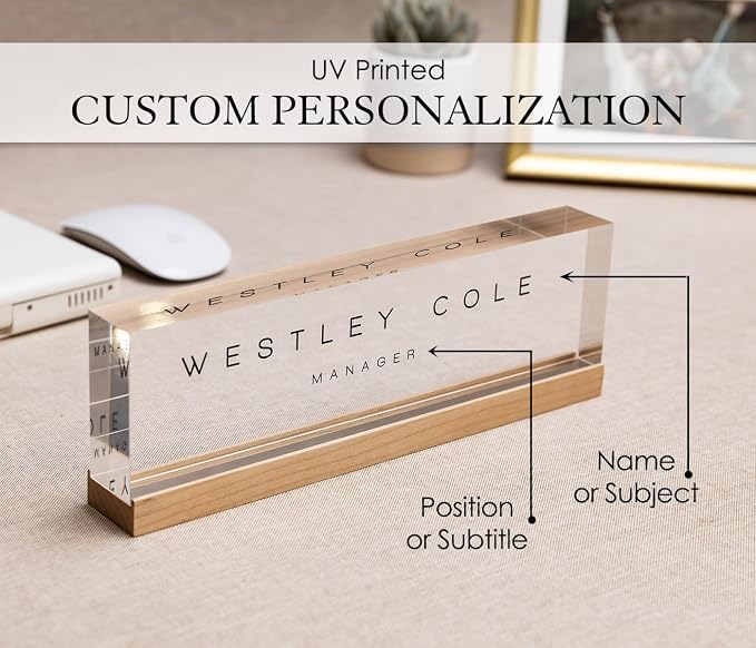 Personalized Acrylic Name Block w/Wooden Base - Image 3