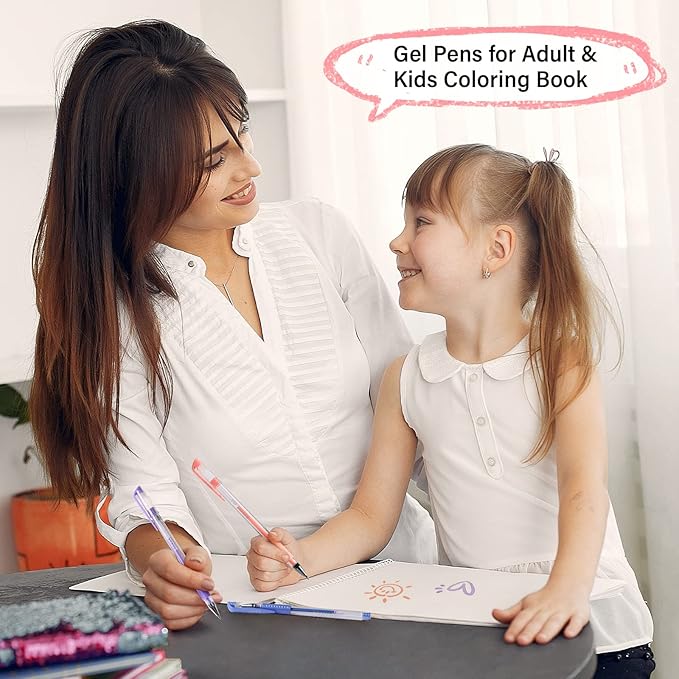 Gel Pens for Adult Coloring Book, 312 Pack Artist Colored Pens with 40% More Ink, Glitter Gel Pens with Case and Coloring Book, Perfect Art Supplies for Adults Kids for Coloring-DeskLoop Office