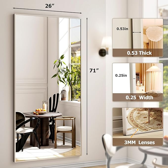 26"x71" Full Length Mirror, Adjustable Standing/Wall Mounted Floor Mirror for Bedroom, Living Room, Entryway, Large Silver Leaning Mirror with Shatterproof Glass-DeskLoop Office