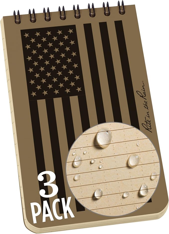 Rite in the Rain Weatherproof Top Spiral Notebook, Tan American Flag Cover by RiteintheRain