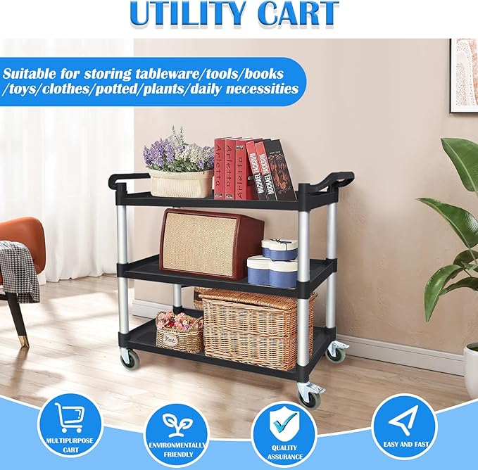 AQNIEGEP Utility Carts with Wheels, Rolling Kitchen Cart, 3 Tier Cart, Food - Image 4