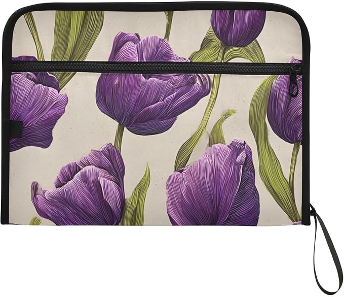 Expanding File Folder Purple Tulips Pattern Accordion File Organizer 13 Pockets - Image 7