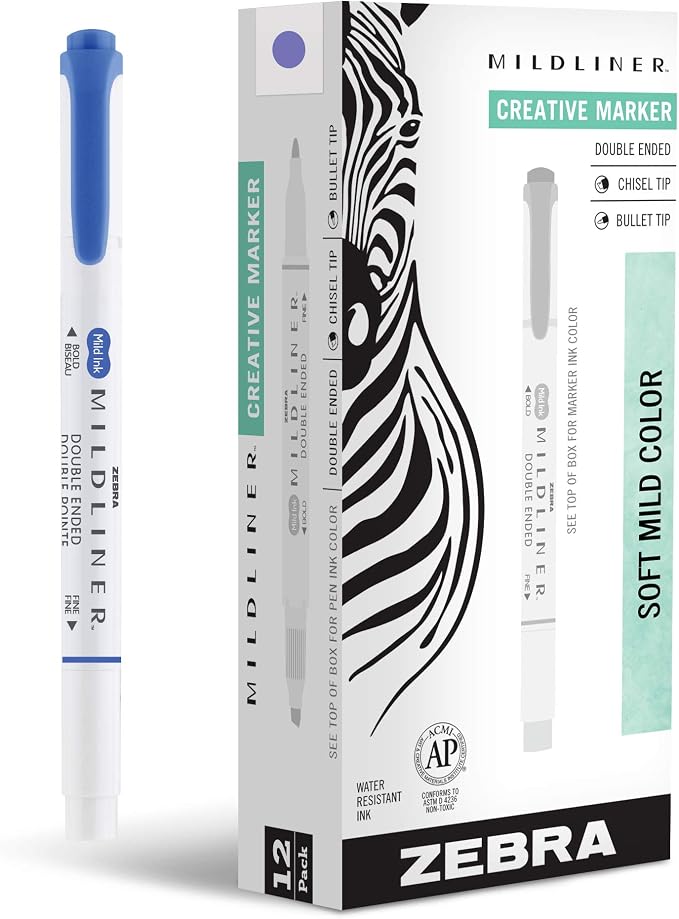 Zebra Pen Mildliner Dual-Tip Highlighters, Broad and Fine Tips, No Bleed by ZebraPen