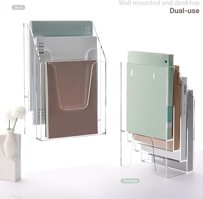 YUXUN Vertical Triple File Folder Holder Organizer, Acrylic File Organizer - Image 5