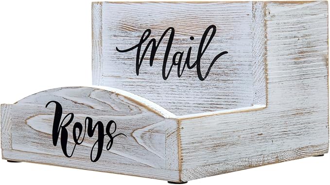 MyGift Shabby Whitewashed Solid Wood Mail Holder and Key Organizer Entryway - Image 7