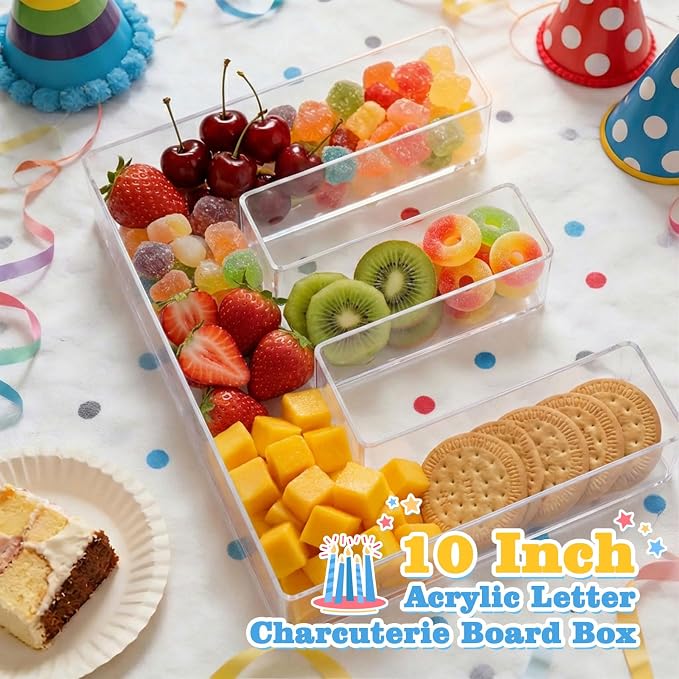 Ledido 10’’ Acrylic Letter Charcuterie Board Box, Reusable Fillable Serving Tray - Image 2