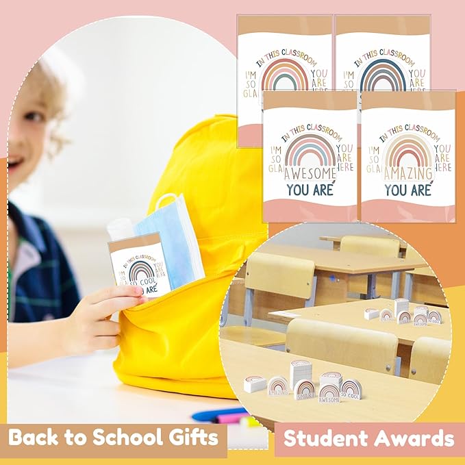 80 Sets Back to School Gifts for Students Rainbow Erasers Bulk with Greeting Cards 3D Novelty Desk Erasers for Kids Birthday Party Favors Classroom Rewards-DeskLoop Office