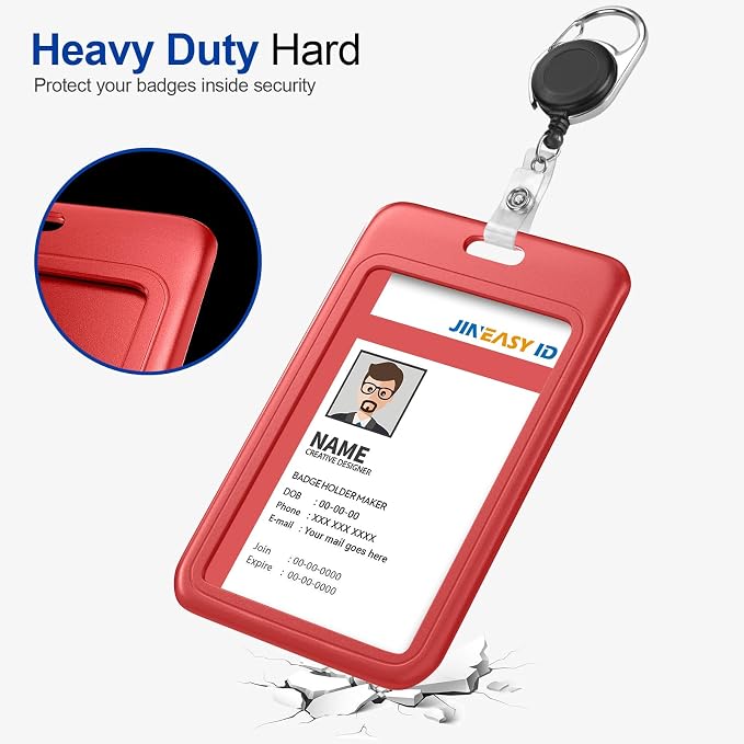 JINEASY ID Sliding ID Badge Holder Hard Vertical Plastic Badge Protector ID Case - Image 6