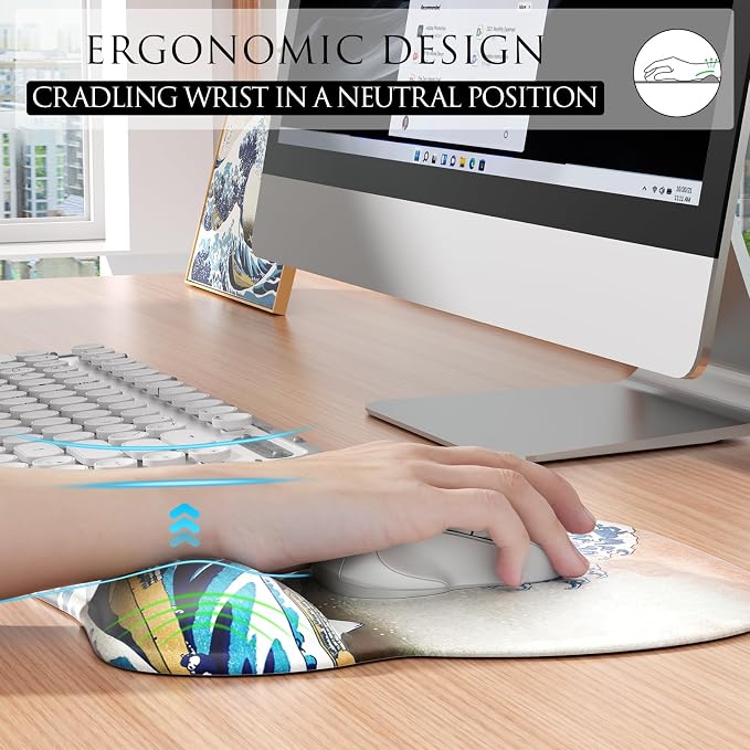 MROCO Ergonomic Mouse Pad with Gel Wrist Rest, 9.4 x 8.1 in, Great Wave | - Image 4