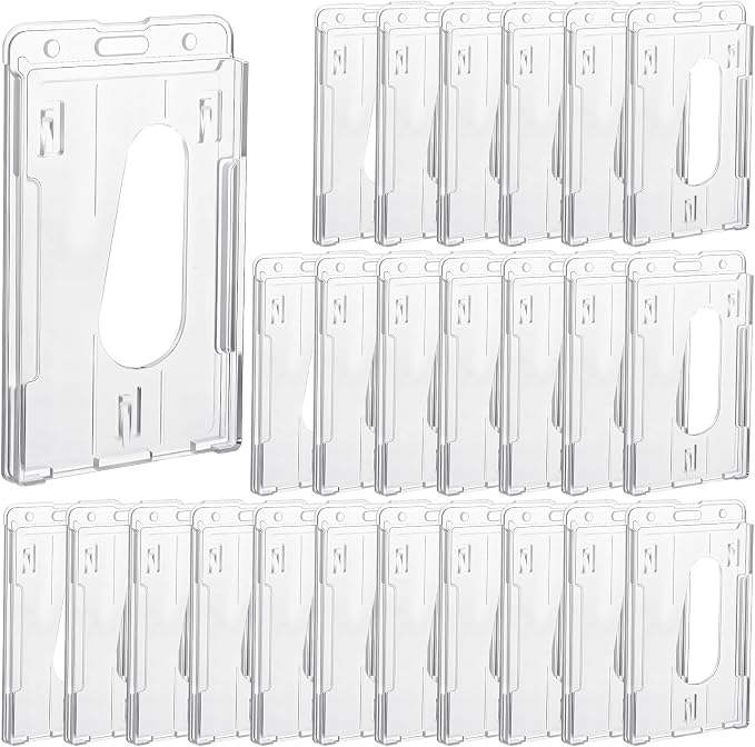 25 Pack Vertical 2-Card Badge Holder, Heavy Duty Hard Plastic ID Card Holder by Unknown