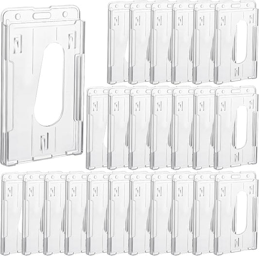 25 Pack Vertical 2-Card Badge Holder, Heavy Duty Hard Plastic ID Card Holder by Unknown