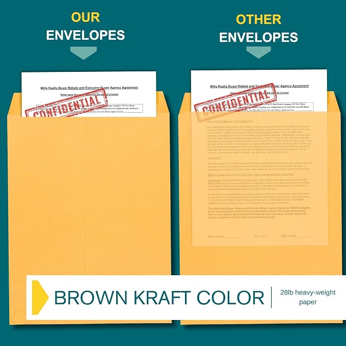 10x13 Brown Kraft Open End Envelopes Peel & Seal, 100 Pack, Self Seal Mailing - Image 5