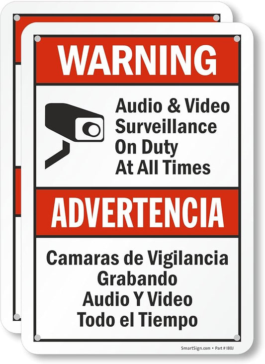 SmartSign 2-Pack 'Warning Audio And Video Surveillance On Duty At All Times' by SmartSign