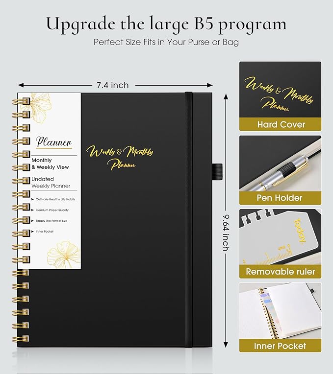 Undated Weekly and Monthly Planner, B5 Large Weekly To Do List Notebook - Image 4