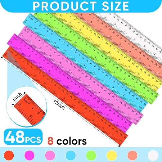 SenseYo 48 Pcs Clear Plastic Rulers 12 Inch Color Transparent Ruler - Image 2