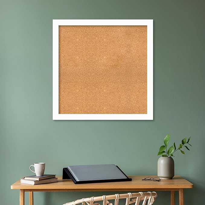 Amanti Art Natural Cork Board for Wall, 33x33 Vision Board with White Frame, Large Corkboard Office Decor for Home Organization, Casual Corkboard Pinboard to Display Items for Home Organization in-DeskLoop Office