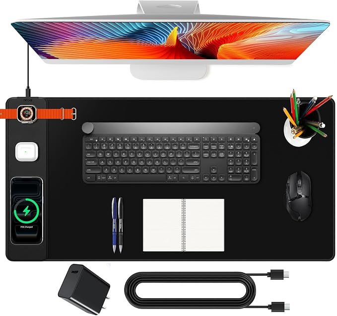 Mouse Pad with Magnetic Wireless Charging, Large Desk Mat, Non-Slip Mouse Mat by miroddi