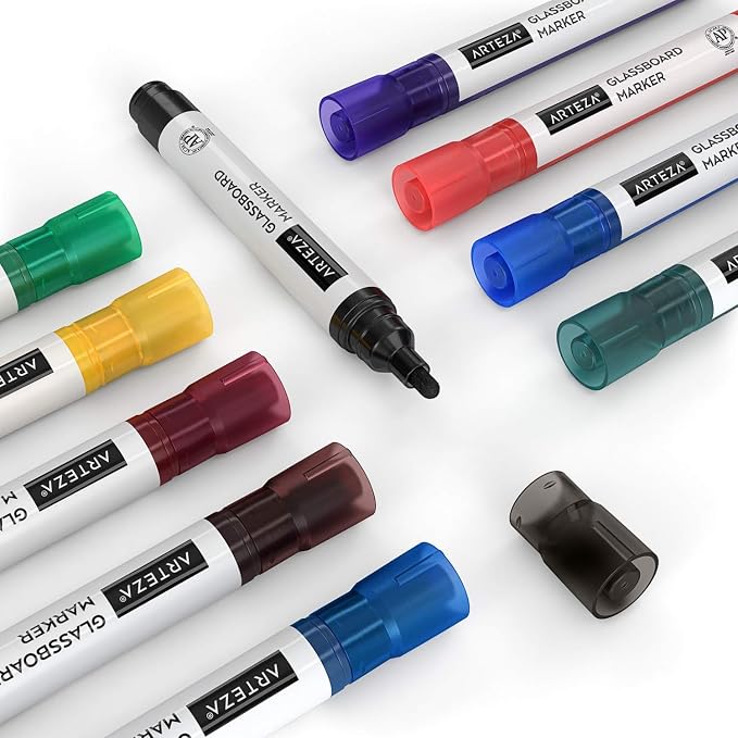ARTEZA Glass Board Dry Erase Markers, Low-Odor Ink, Erasable Mirror Window - Image 4