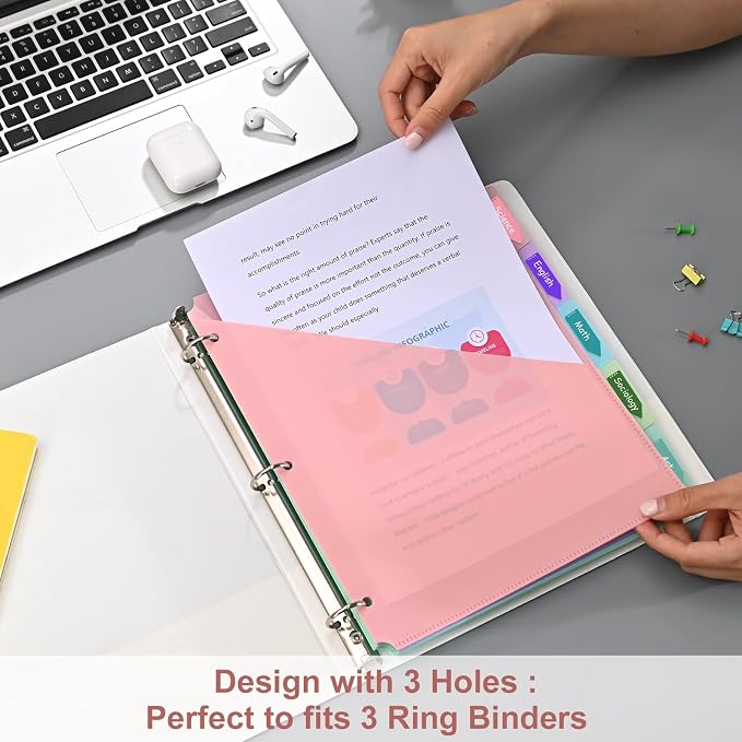 5 Tabs Dividers with Pockets for 3 Ring Binder, Binder Dividers with Tabs for - Image 6
