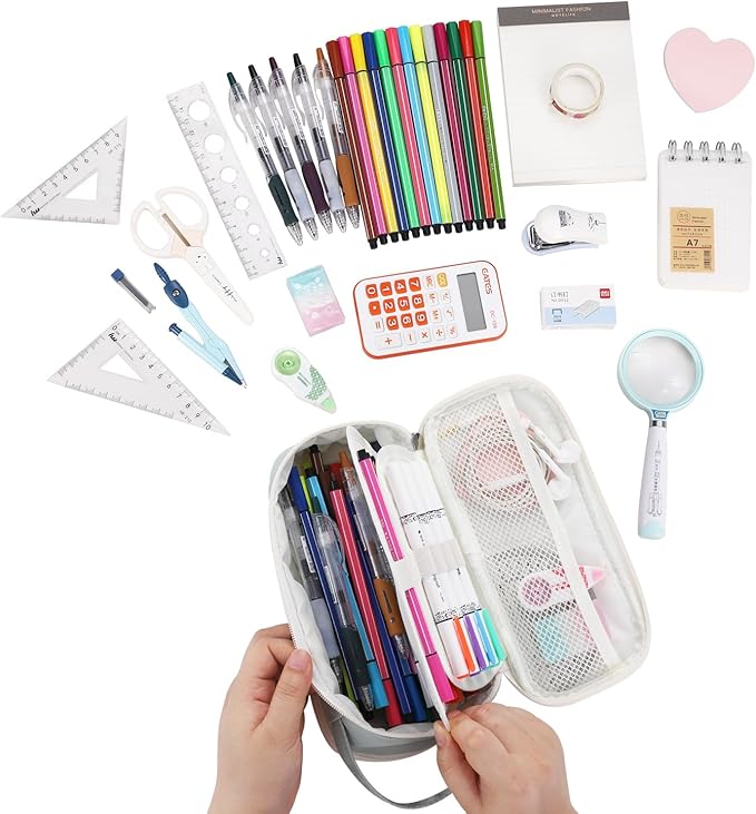 Large Pencil Case Zipper Pencil Pouch for Girls Adults Kids Aesthetic Pencil Bag with Handle Portable Big Capacity Pen Bag Organizer for School Office Green-DeskLoop Office