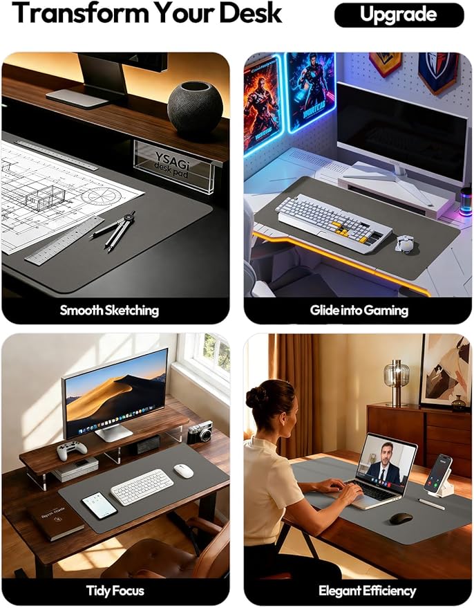 YSAGi Leather Desk Pad Protector, Office Desk Mat, Large Mouse Pad, Non-Slip PU - Image 3