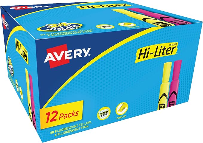 Avery Hi-Liter Desk-Style Highlighters, Smear Safe Ink, Chisel Tip, 24 by Avery