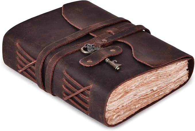 LEATHER VILLAGE Vintage Leather Journal – 200 Handmade Vintage Deckle Edge by LeatherVillage