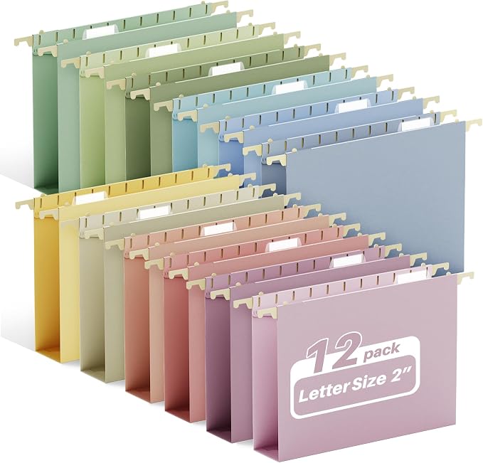 Ansook 12 Pack Plastic Hanging File Folders, 2 Inch Expandable Letter Size by Ansook