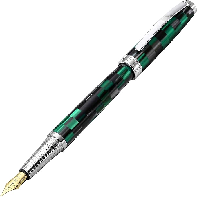 Xezo Urbanite II Fountain Pen, Medium Nib. Ocean Teal and Black Color with Chrome Plating. Handcrafted, Limited Edition, Serialized-DeskLoop Office