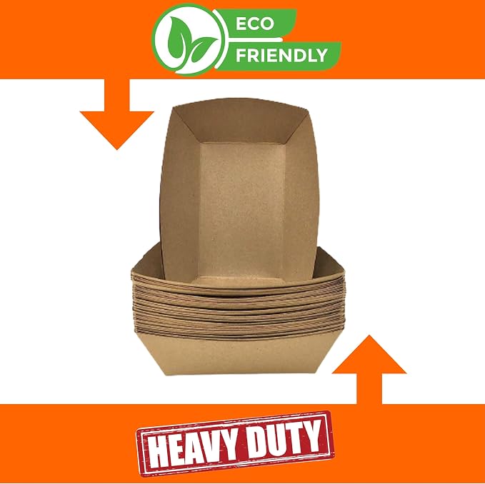Paper Food Trays, Kraft Paper. Extra Large. 250 Pack, Disposable, Recyclable - Image 3