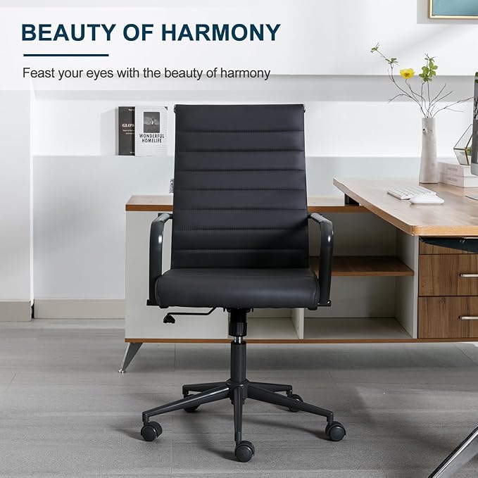 Okeysen Office Desk Chair Conference Room Chairs Modern Ergonomic Executive Swivel Chair Adjustable Height PU Leather Home Desk Chairs with Armrests Comfy Computer Task Chairs with Wheels (Black)-DeskLoop Office