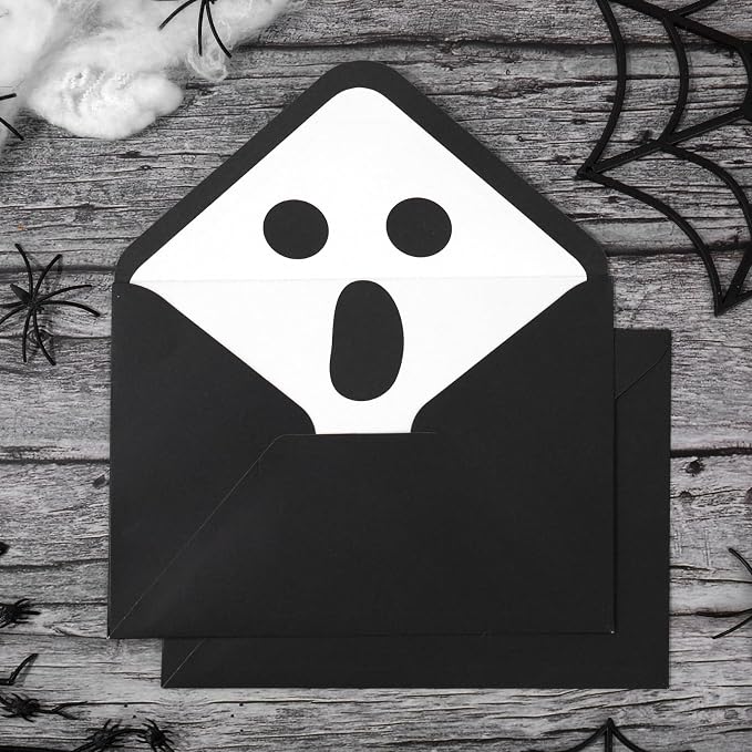 Whaline 50Pcs Halloween Envelopes White Black Ghost Invitation Envelope by Whaline