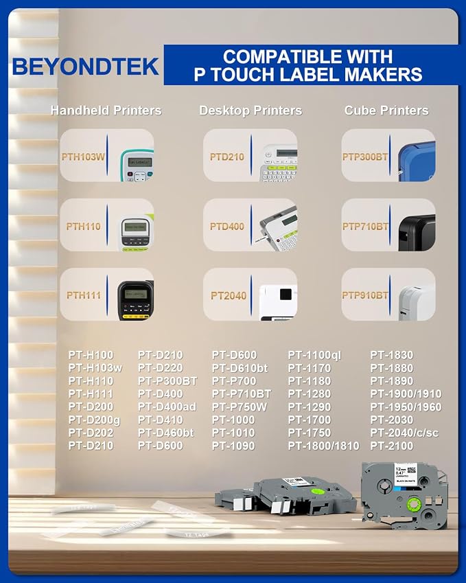 TZe-135 Compatible for Brother P Touch Label Maker Tape White on Clear 12mm - Image 4