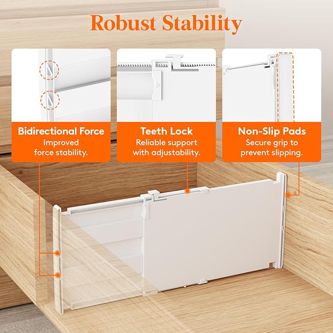 Lifewit 8" Tall 4 Pack Drawer Dividers, 13.8"-22.2" Adjustable Deep Drawer - Image 5