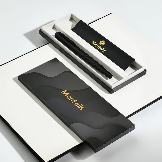 MCNTEIK Matte Black Forest Fountain Pen, Exquisite Vertical Grooving Design - Image 7