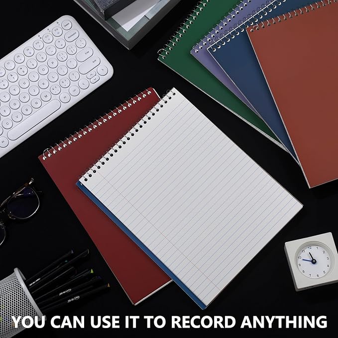 6 Pack 8.5 x 11'' Top Bound Office Steno Book Wide Ruled Double Sided Spiral Notebooks Reliable White Paper 70 Sheets/Pad Pastel Colors Covers for Writing School Notes(Vintage Color)-DeskLoop Office