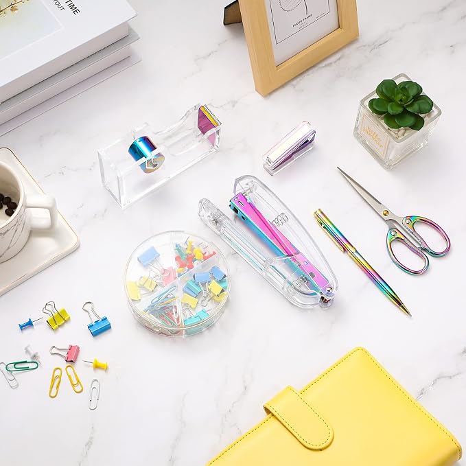 Office Supplies Set Desk Accessory Kit, Acrylic Stapler Set Staple Remover - Image 6