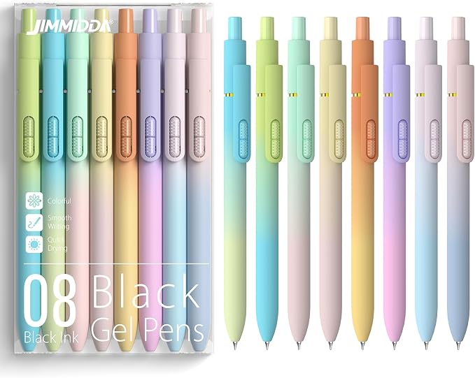 0.7mm Gel Pens Black Ink, 8 Pack Retractable Pens by JIMMIDDA
