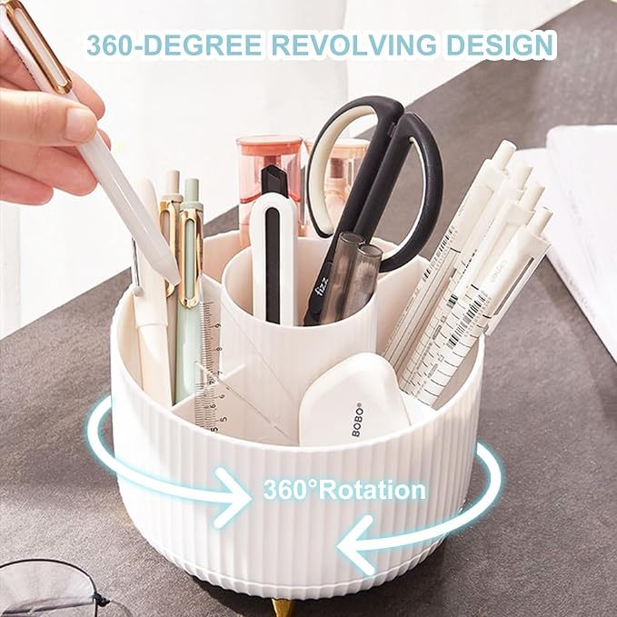 Cayxenful Pencil Holder For Desk, 5 Slots 360°Degree Rotating Desk Organizers - Image 3