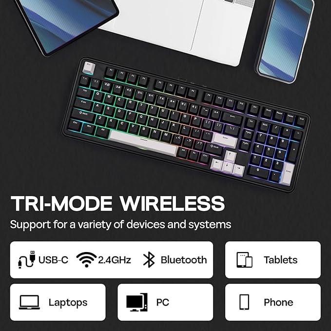 EPOMAKER TH99 Wireless Mechanical Keyboard with Lubed Silent Switch, Quiet Gaming Keyboard, 8000mAh,Creamy Gasket,RGB Backlit,Numpad,PBT Keycap,Hot Swappable,for Gamers/Office (Black)-DeskLoop Office