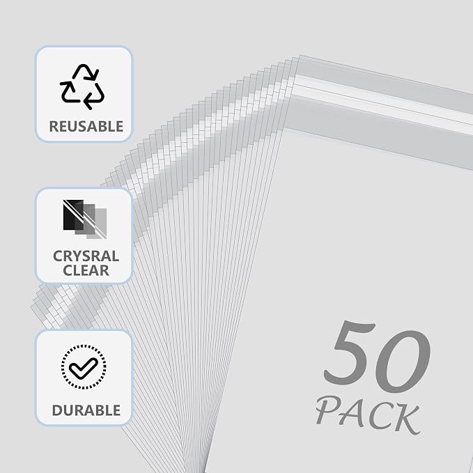 50 Pack Acid-Free Crystal Clear Sleeves Storage Bags - Image 5
