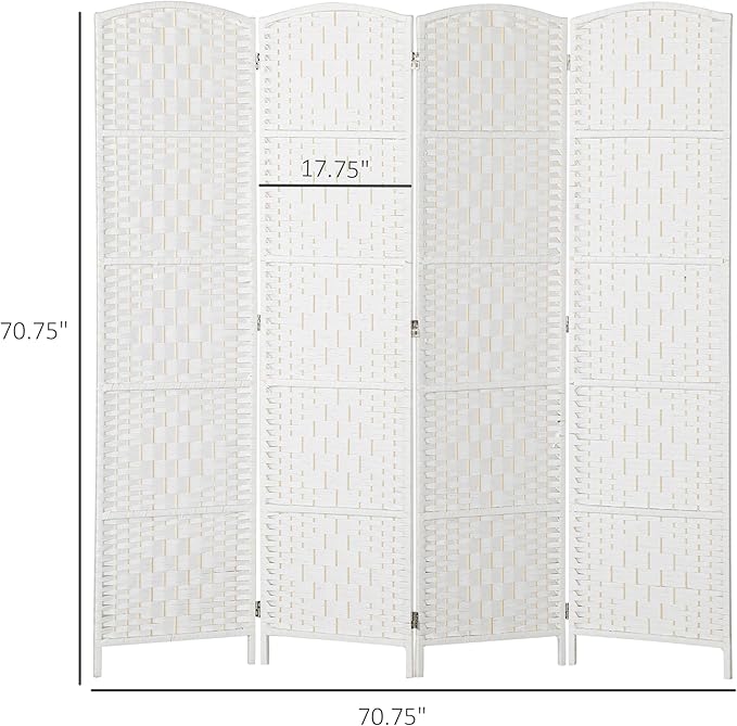 HOMCOM Room Divider, 4 Panel Folding Privacy Screen, 6FT Tall Portable Wicker Weave Partition Wall Divider for Bedroom, Home Office, White-DeskLoop Office