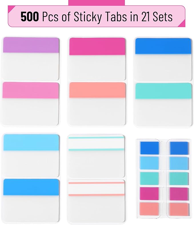 Mr. Pen- Sticky Index Tabs, 500 Pcs, 21 Sets, Colorful Sticky Tabs for Notebooks, Page Markers, Page Tabs for Binders, Page Tabs Sticky Tabs for Books, Notebook Tabs, Book Sticky Tabs for Notebooks-DeskLoop Office