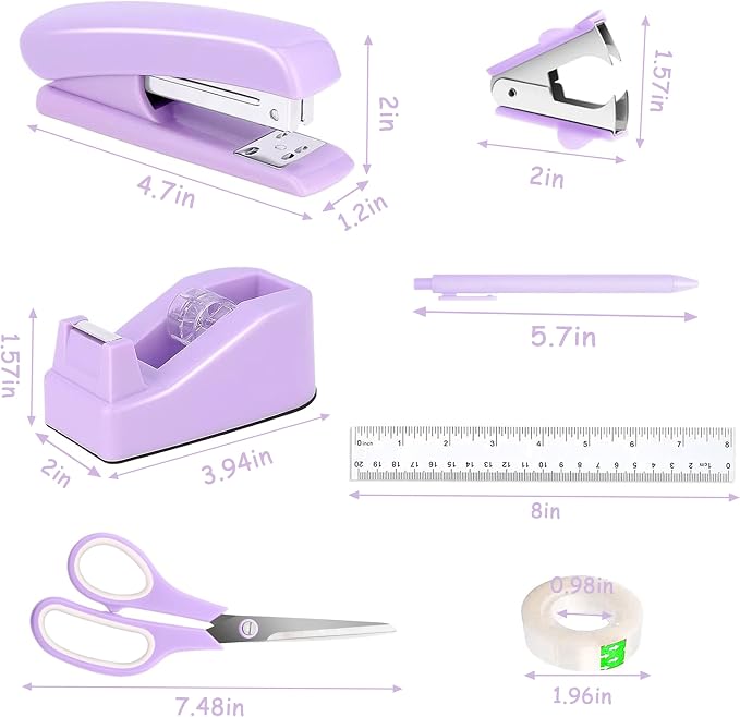 Dimonluce Purple Desk Accessories, Staple Remover, 1000 Staples, Clips Set - Image 6