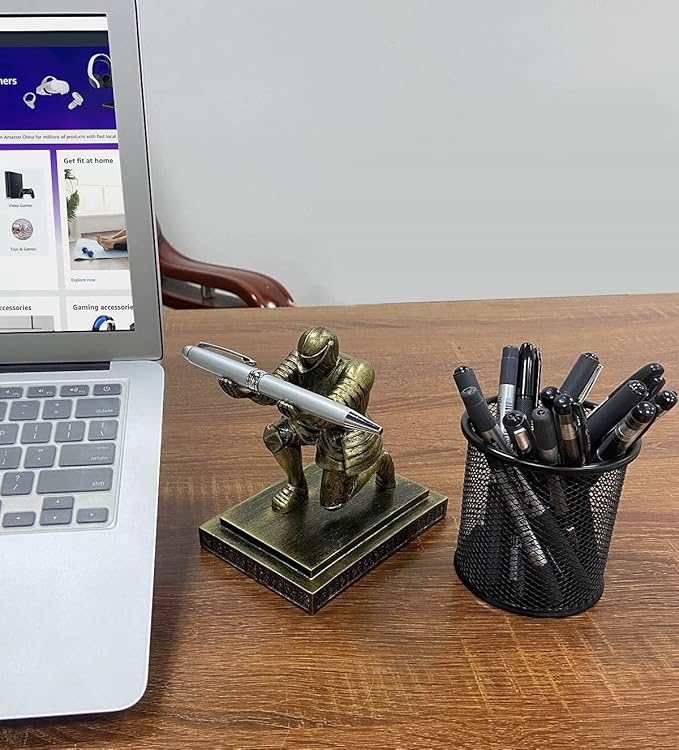 Executive Knight Pen Holder with a Pen Personalized Desk Accessories Decor Home Office Cool Pen Stand Gold-DeskLoop Office
