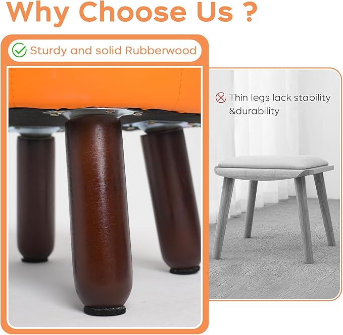 13in Small Foot Stool Ottoman, Round Faux Leather Foot Rest for Couch, Under Desk Pouf Footstool Footrest with Non-Skid Rubber Legs for Ling Room, Bedroom, 13''L x 13''W x 10.2''H, Orange-DeskLoop Office