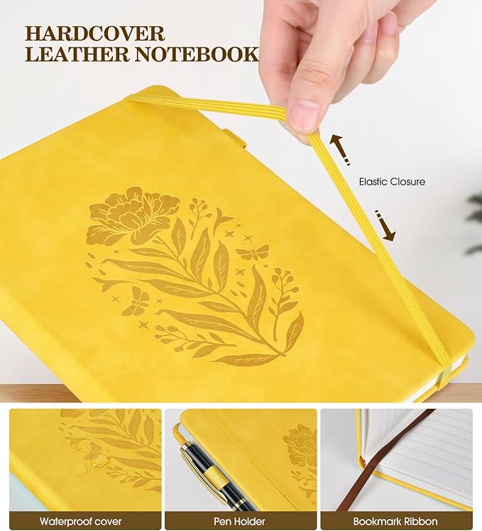 Lined Journal Notebook for Women, A5 Yellow Hardcover Leather Journals for - Image 4