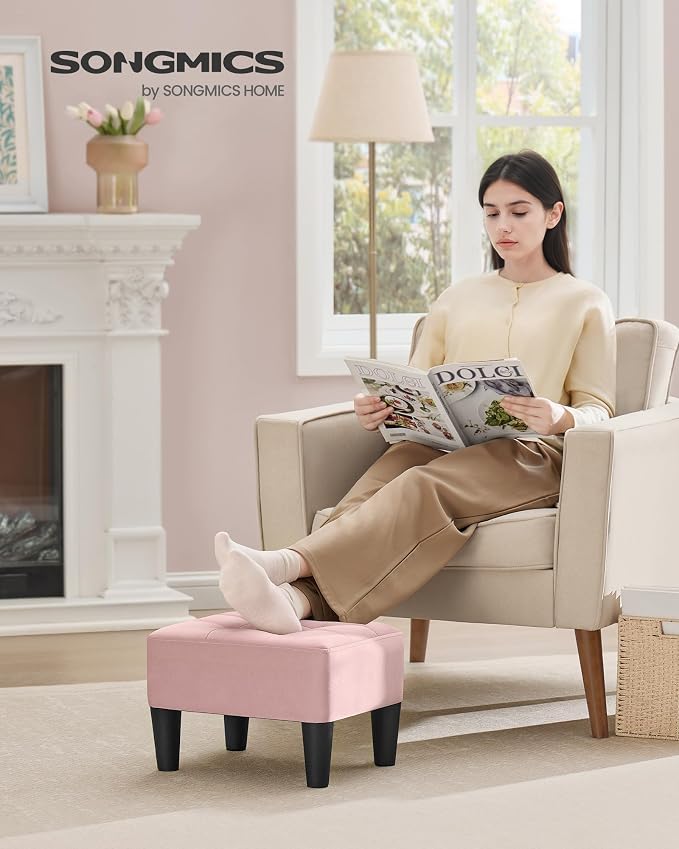 SONGMICS Foot Stool with Legs, Small Footstool Ottoman, Velvet Seat with Thick - Image 3